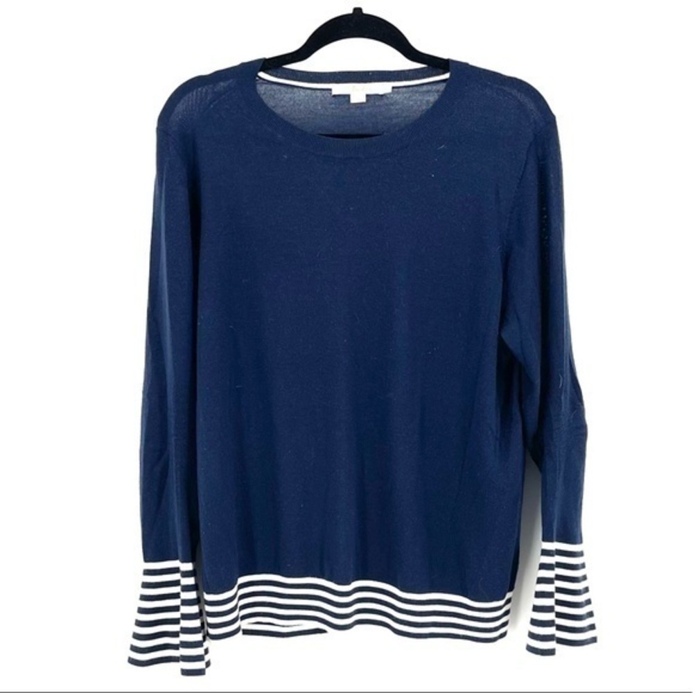 BODEN Size 16 Navy Blue Crewneck Sweater With White Stripes